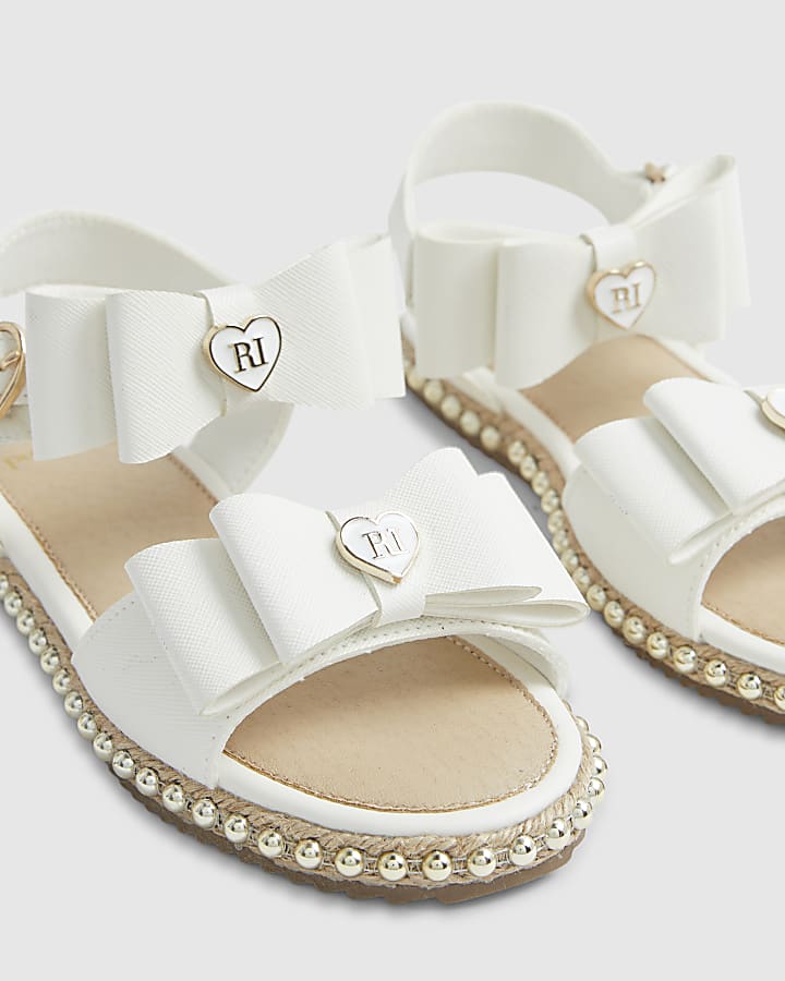Girls White Double Bow Espadrille Sandals