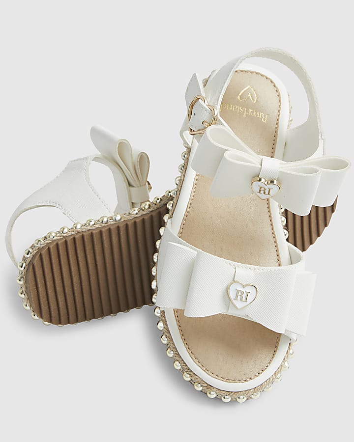 Girls White Double Bow Espadrille Sandals