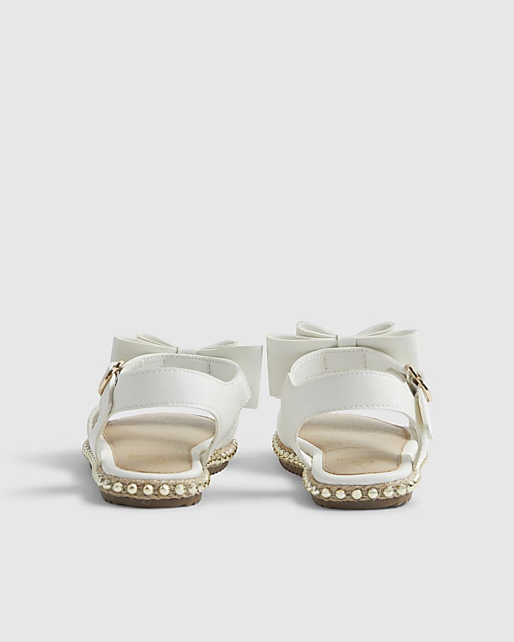 Girls White Double Bow Espadrille Sandals