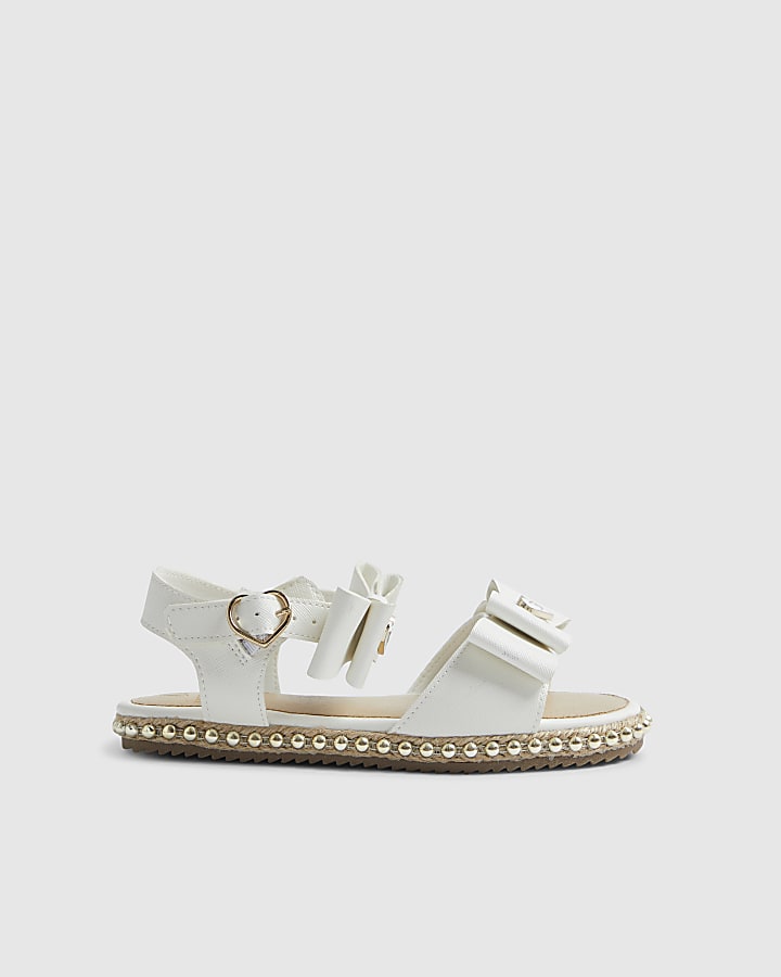 Girls White Double Bow Espadrille Sandals