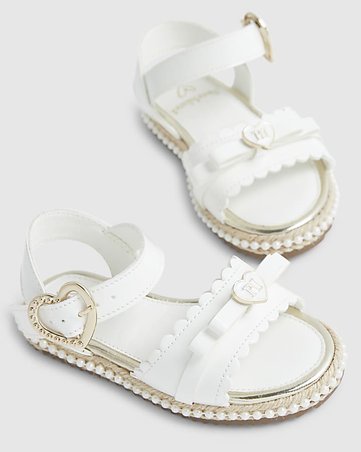Mini Girls White Double Bow Sandals
