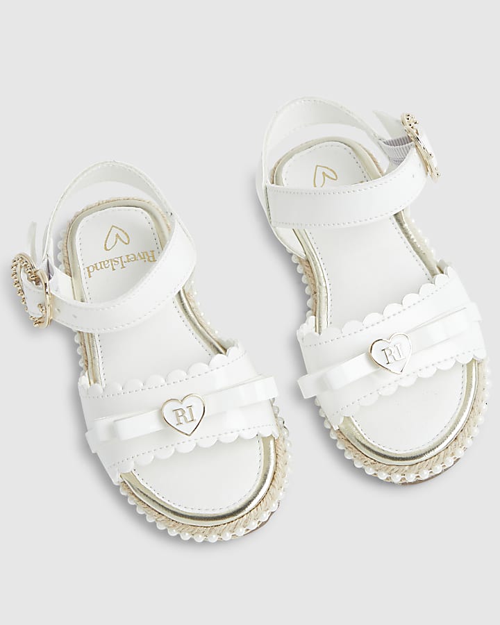 Mini Girls White Double Bow Sandals