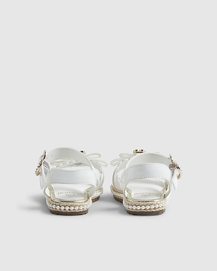 Mini Girls White Double Bow Sandals