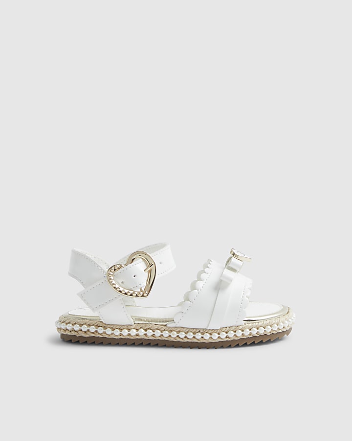 Mini Girls White Double Bow Sandals