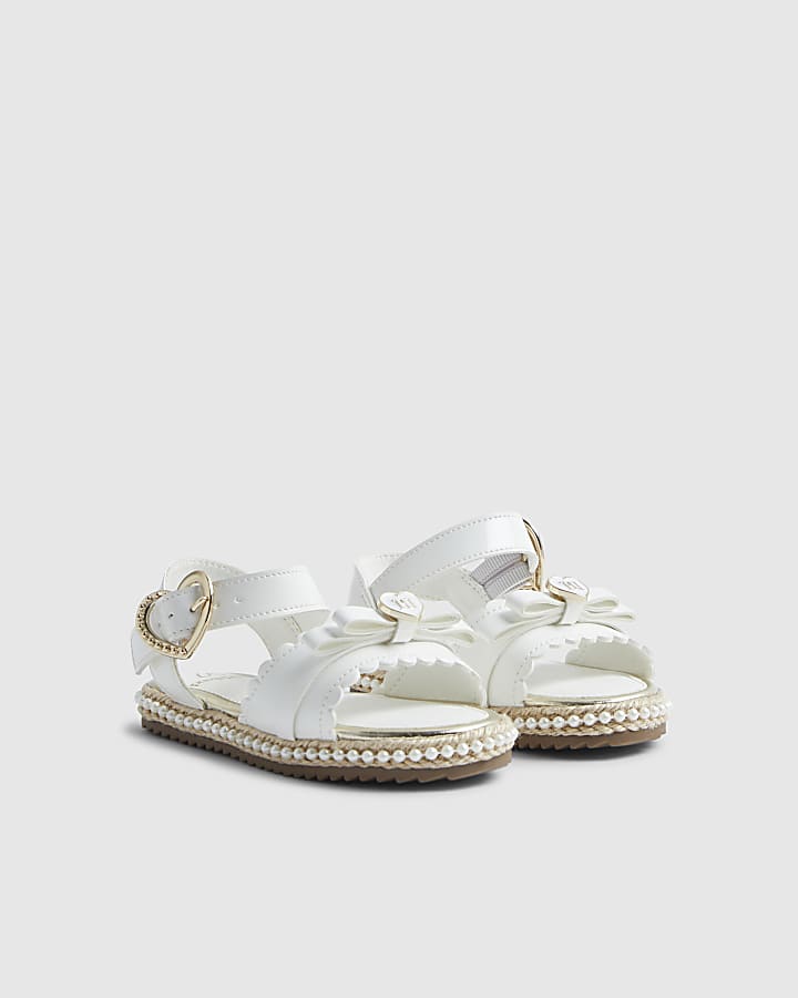 Mini Girls White Double Bow Sandals