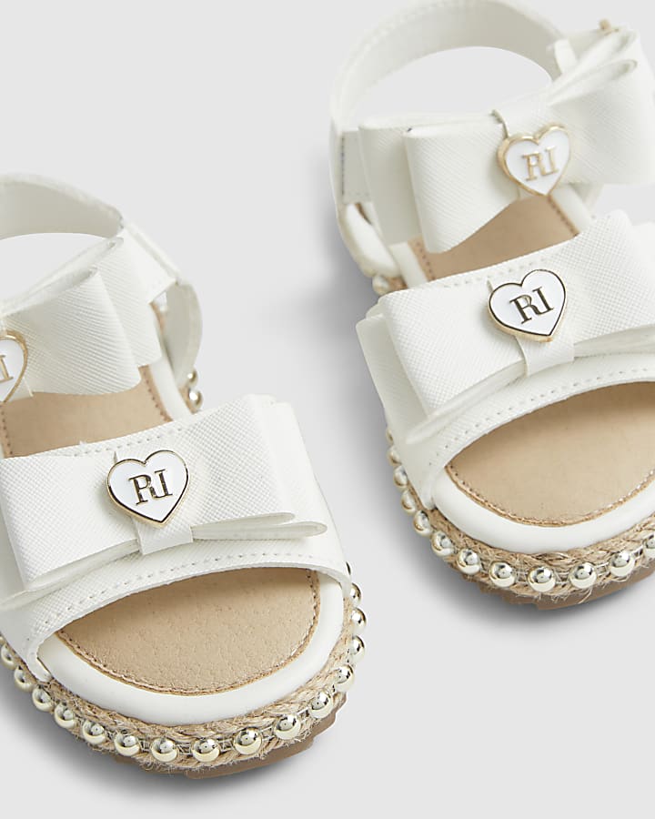 Mini Girls White Double Bow Sandals