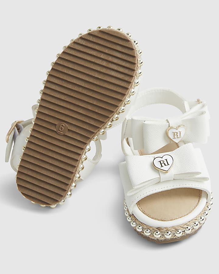 Mini Girls White Double Bow Sandals