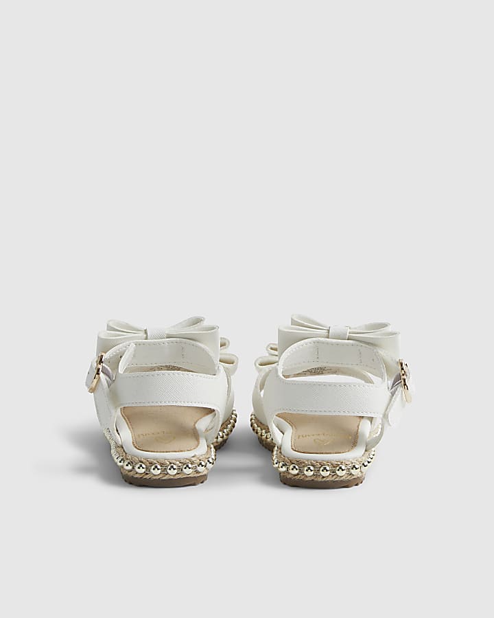 Mini Girls White Double Bow Sandals