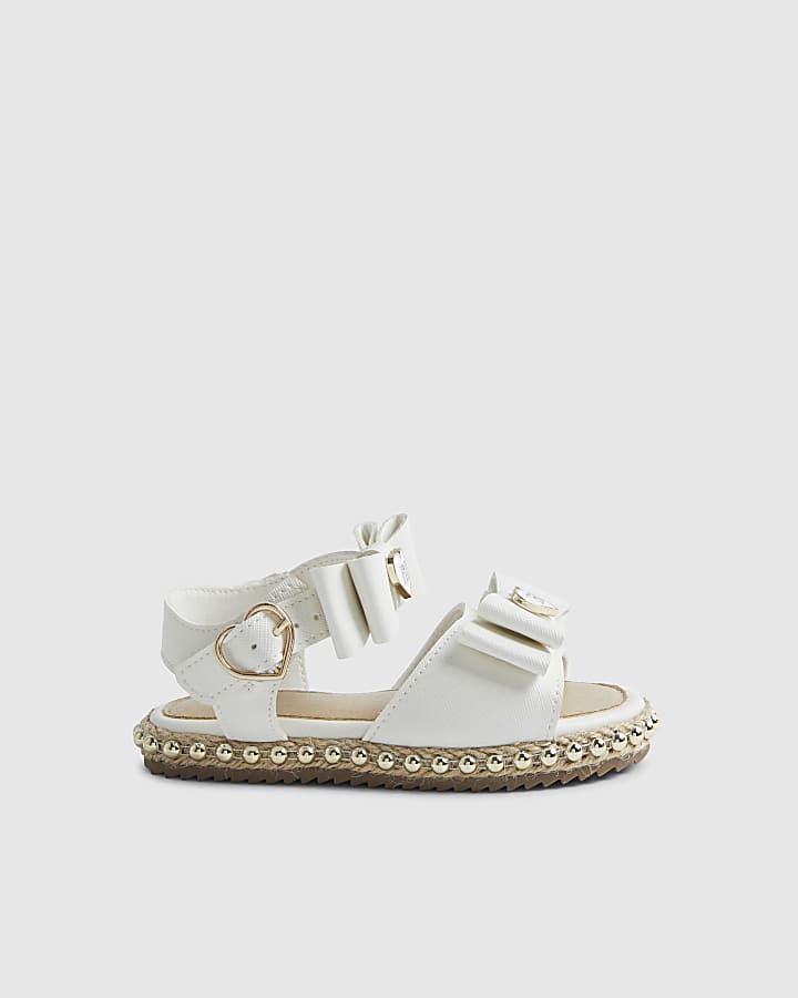 Mini Girls White Double Bow Sandals