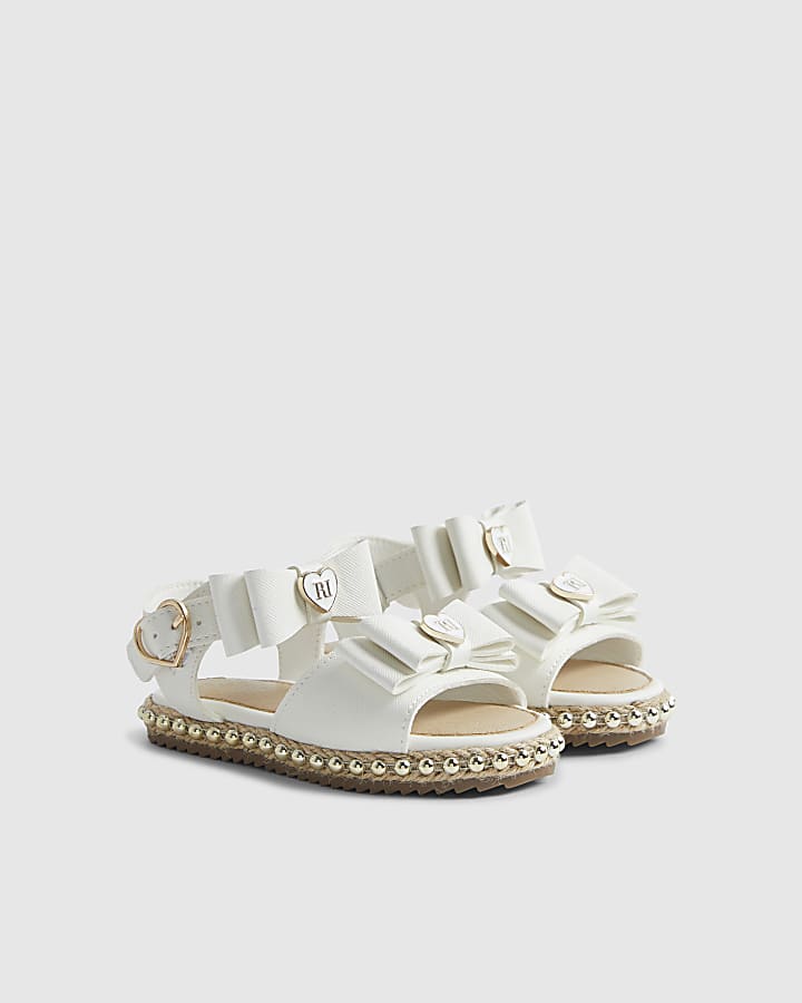 Mini Girls White Double Bow Sandals