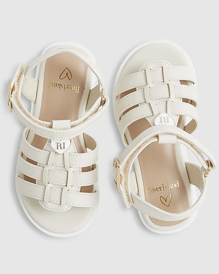 Mini Girls White Heart Caged Sandals