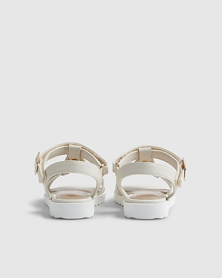Mini Girls White Heart Caged Sandals