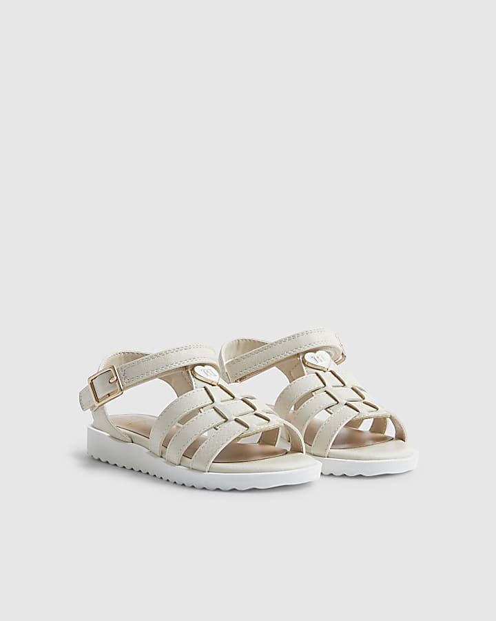 Mini Girls White Heart Caged Sandals