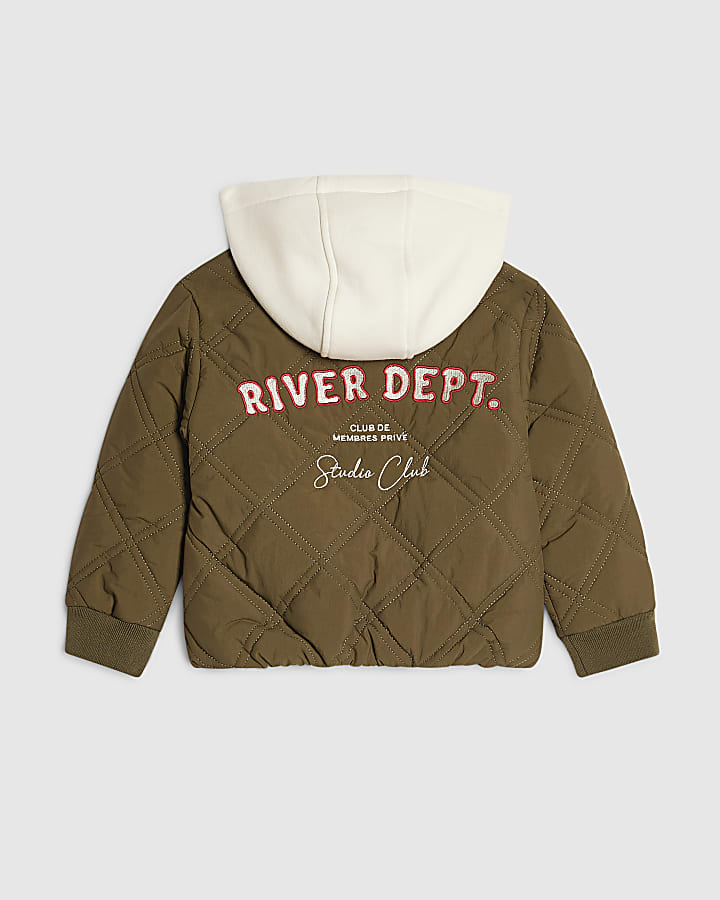 Mini Boys Khaki River Quilted Bomber Jacket