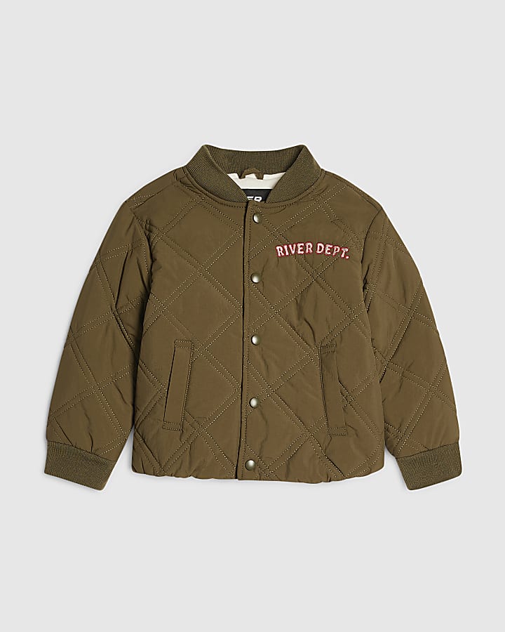 Mini Boys Khaki River Quilted Bomber Jacket