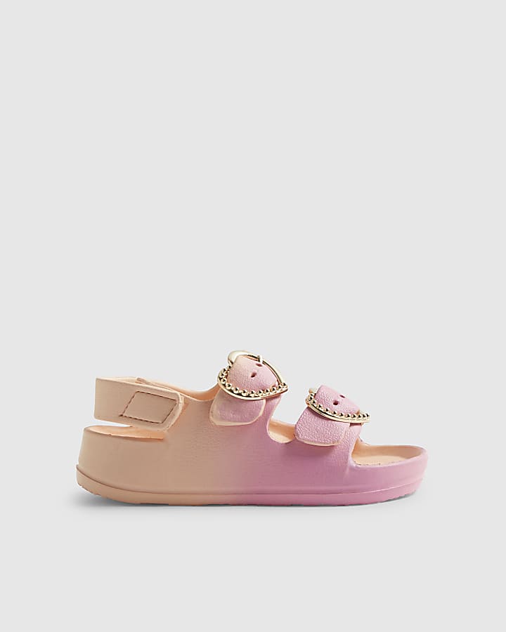 Mini Girls Pink Double Strap Ombre Sliders
