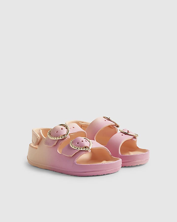 Mini Girls Pink Double Strap Ombre Sliders