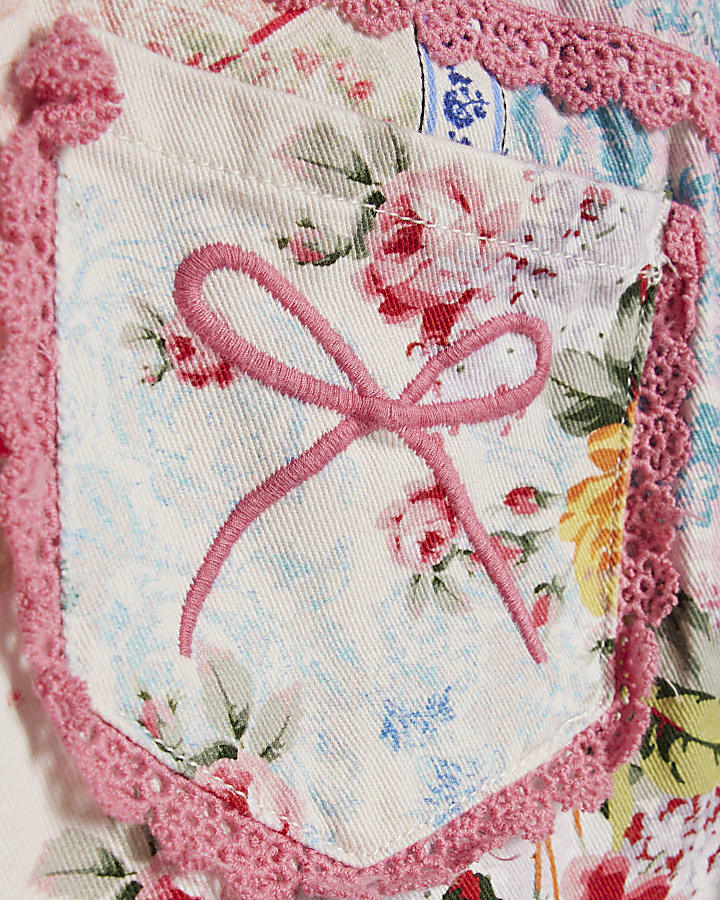 Girls Pink Patchwork Straight Leg Jeans