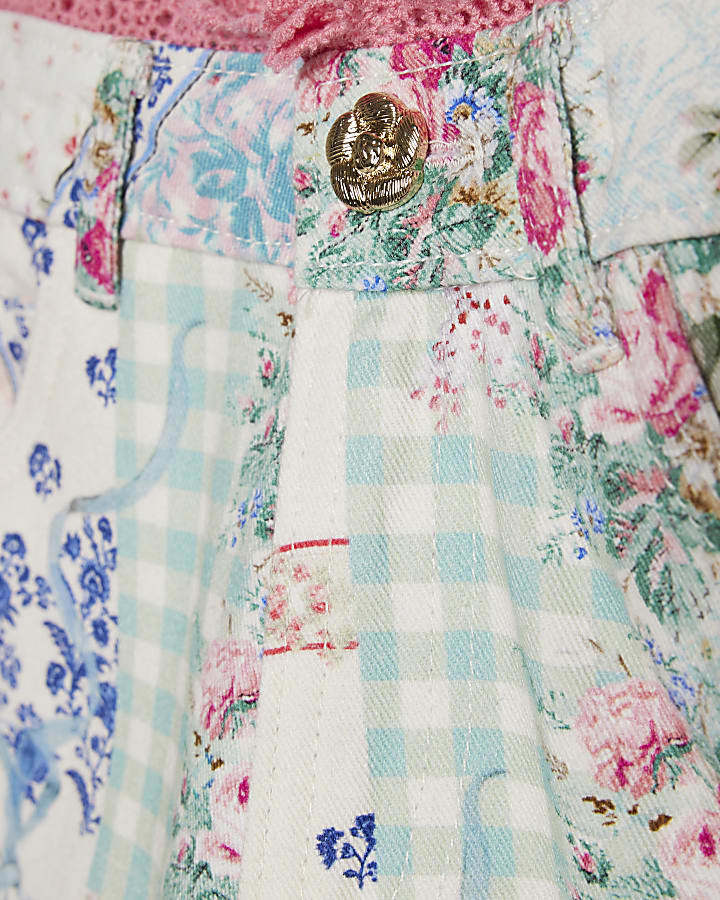 Girls Pink Patchwork Straight Leg Jeans