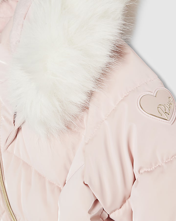 Mini Girls Pink Padded High Shine Coat
