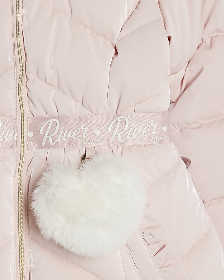 Mini Girls Pink Padded High Shine Coat