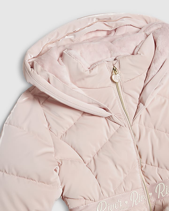 Mini Girls Pink Padded High Shine Coat