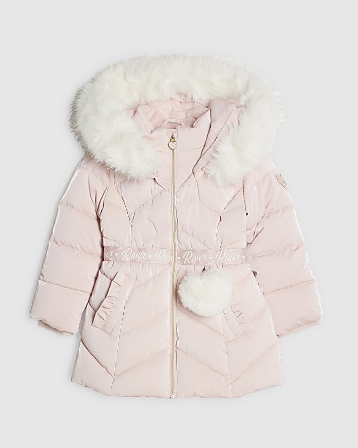 Mini Girls Pink Padded High Shine Coat