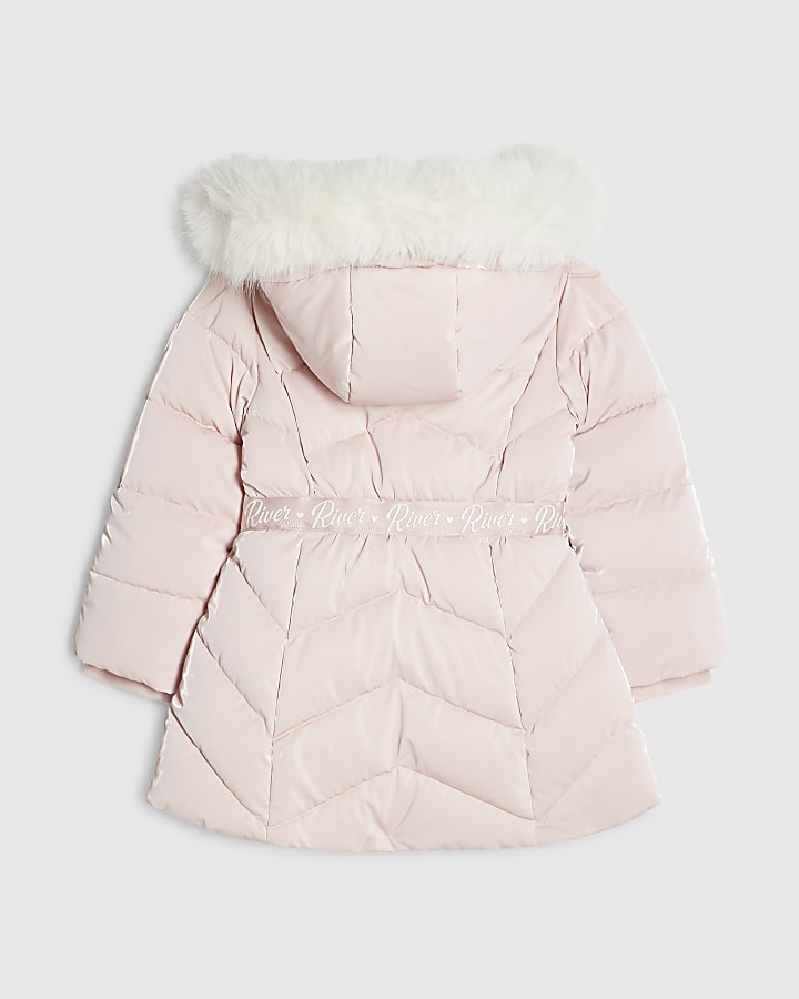 Mini Girls Pink Padded High Shine Coat