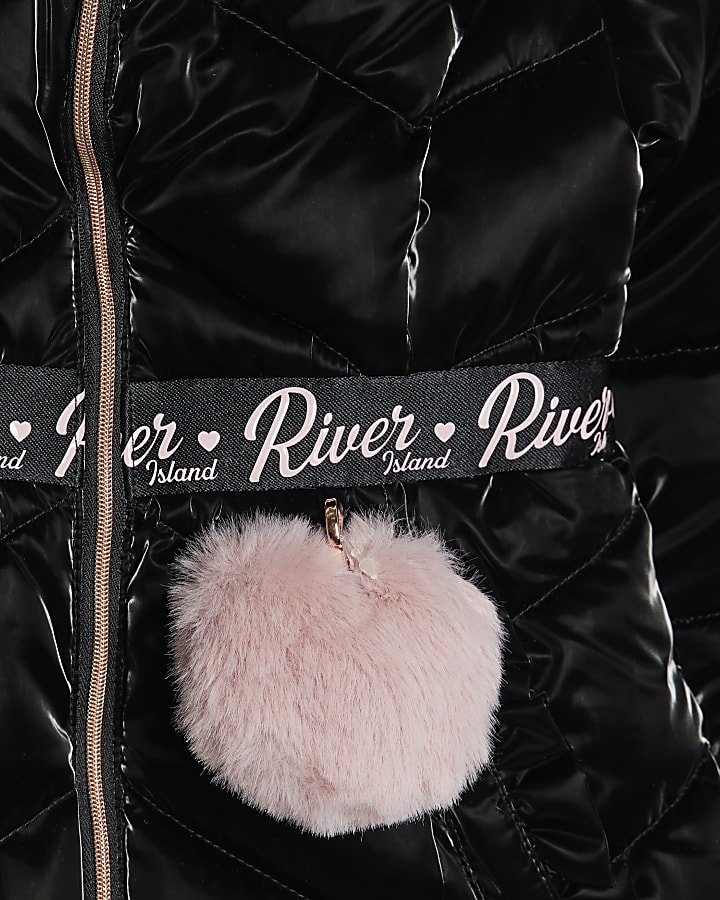 Mini Girls Black Padded Hi Shine Coat