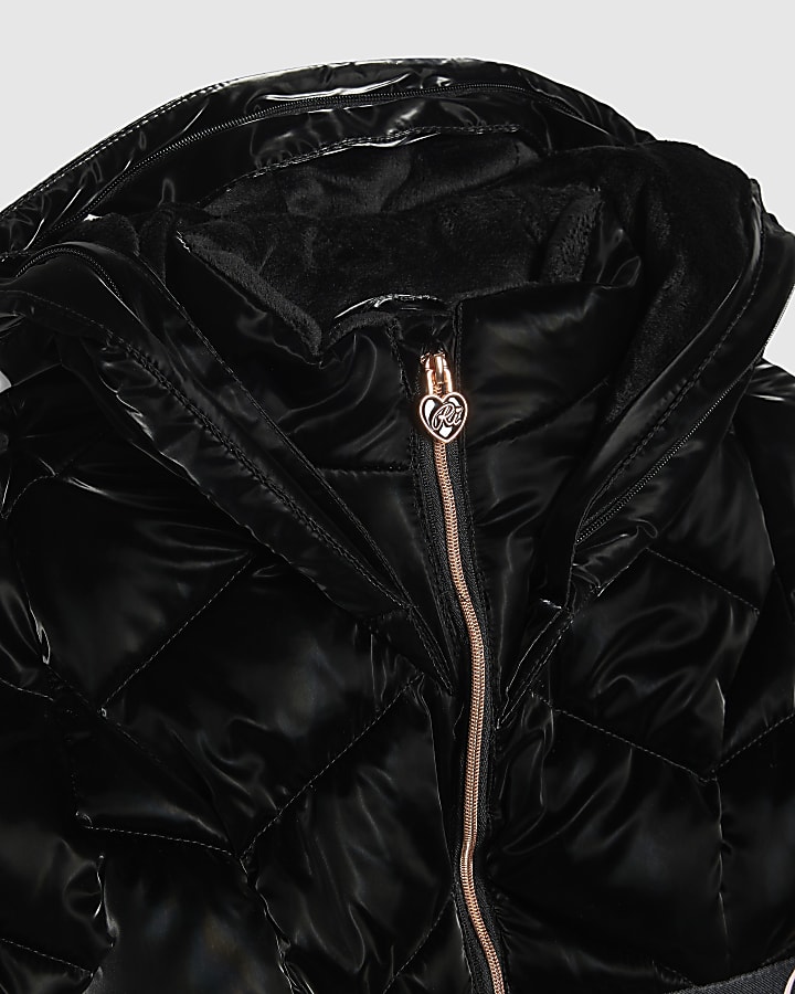 Mini Girls Black Padded Hi Shine Coat