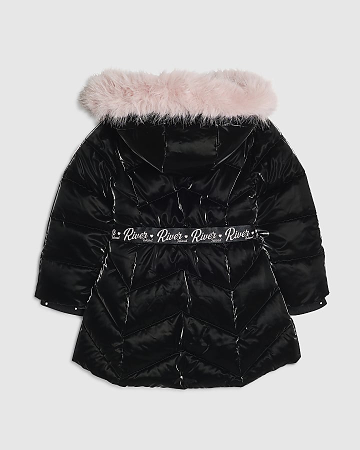 Mini Girls Black Padded Hi Shine Coat