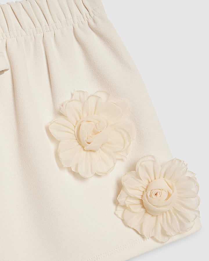 Mini Girls Beige 3D Rosette Skirt Set