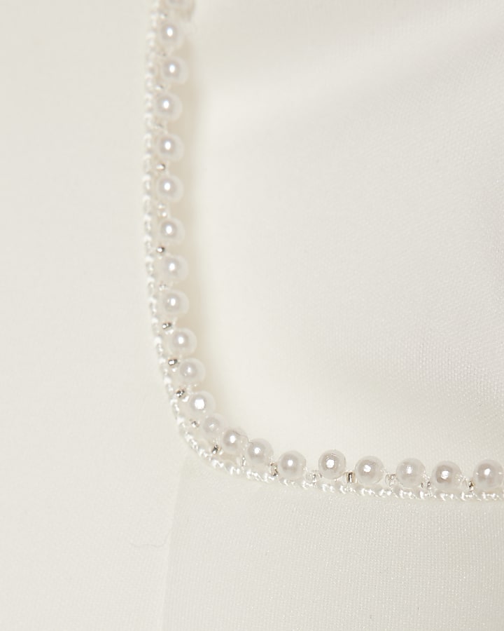 Girls Cream Bow Hem Puffy Sleeve Dress