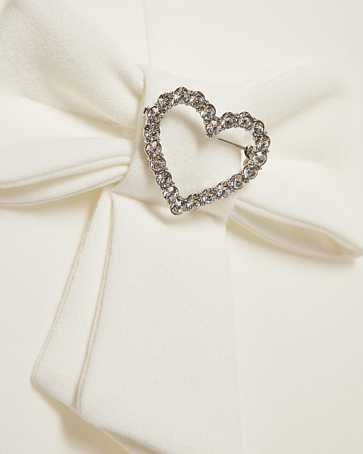 Girls Cream Bow Hem Puffy Sleeve Dress