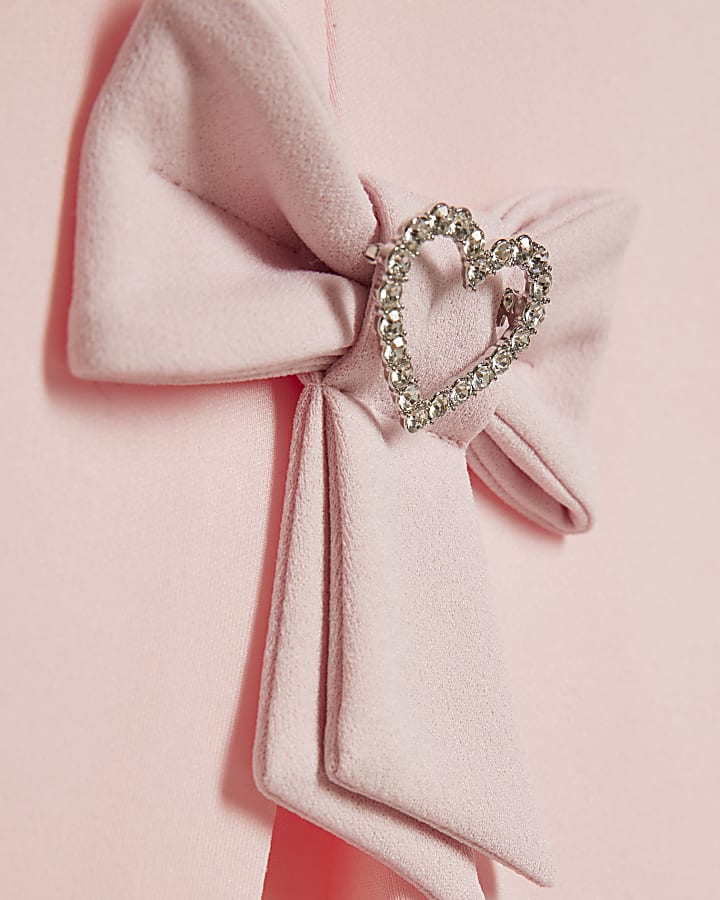 Girls Pink Bow Hem Puffy Sleeve Dress