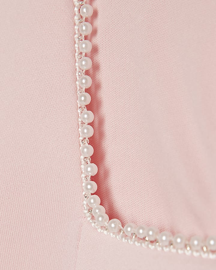 Girls Pink Bow Hem Puffy Sleeve Dress