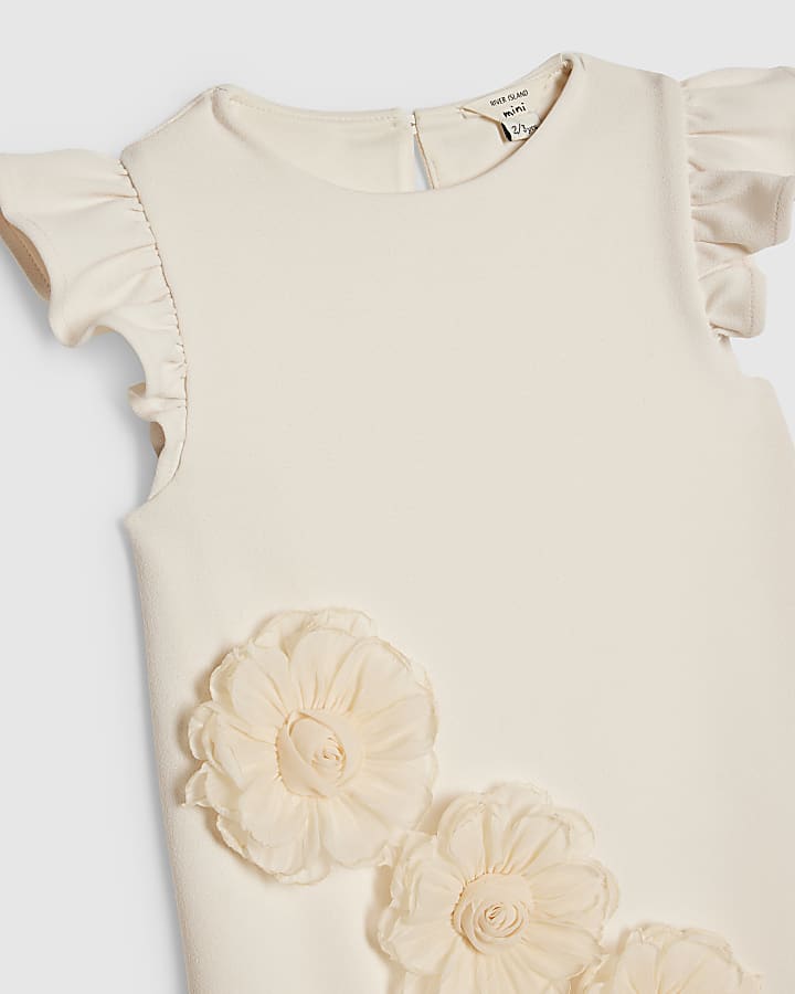 Mini Girls Beige Rosette Shift Dress