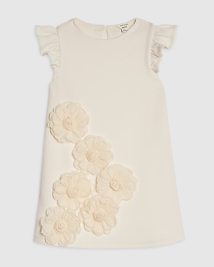 Mini Girls Beige Rosette Shift Dress