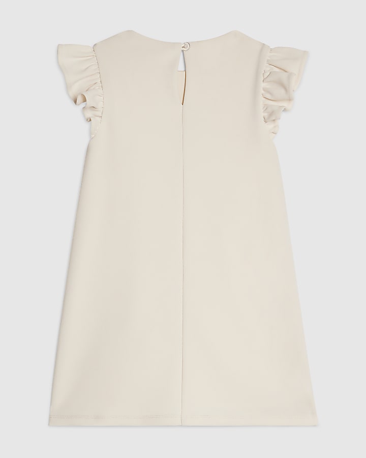 Mini Girls Beige Rosette Shift Dress