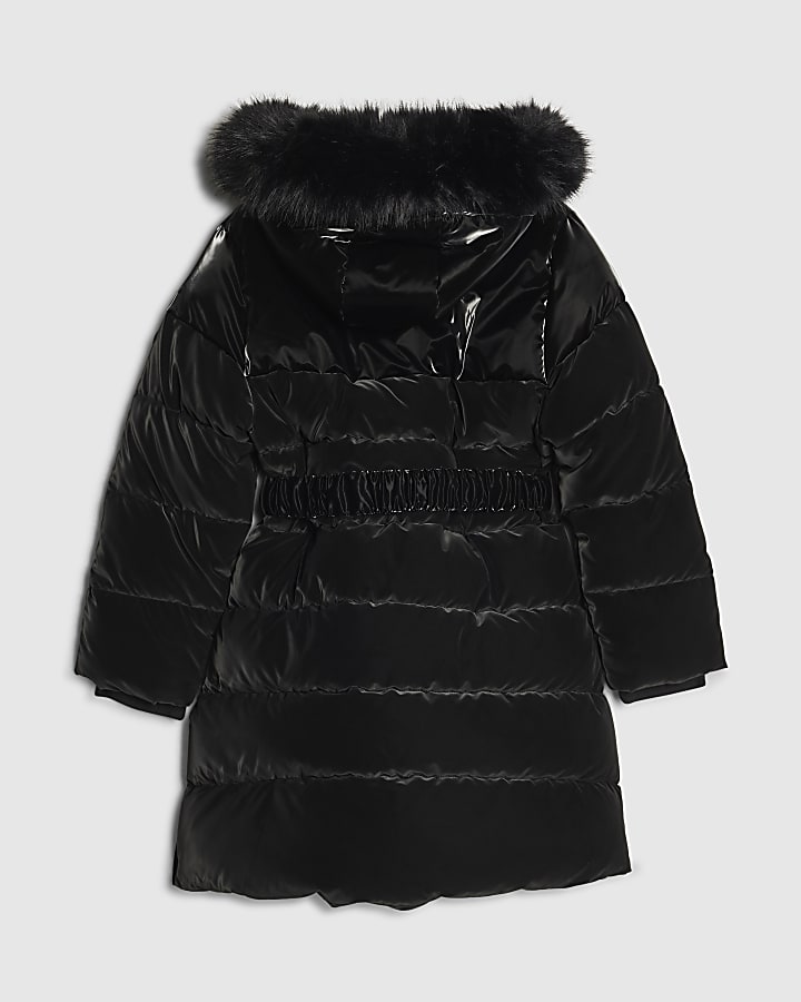 Girls Black Longline Padded Coat