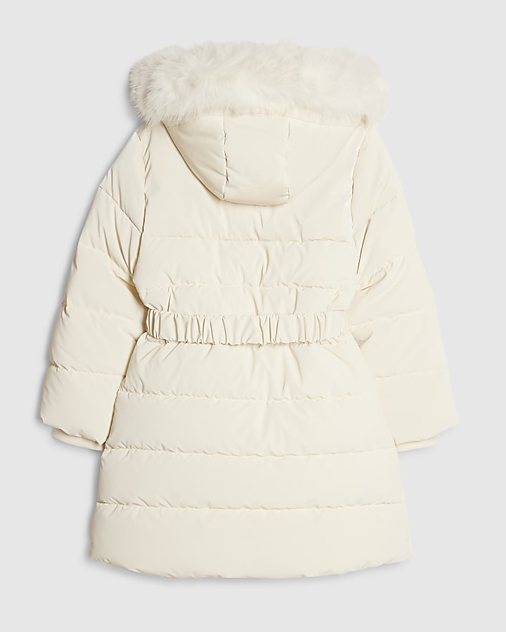 Girls Beige Velour Padded Coat