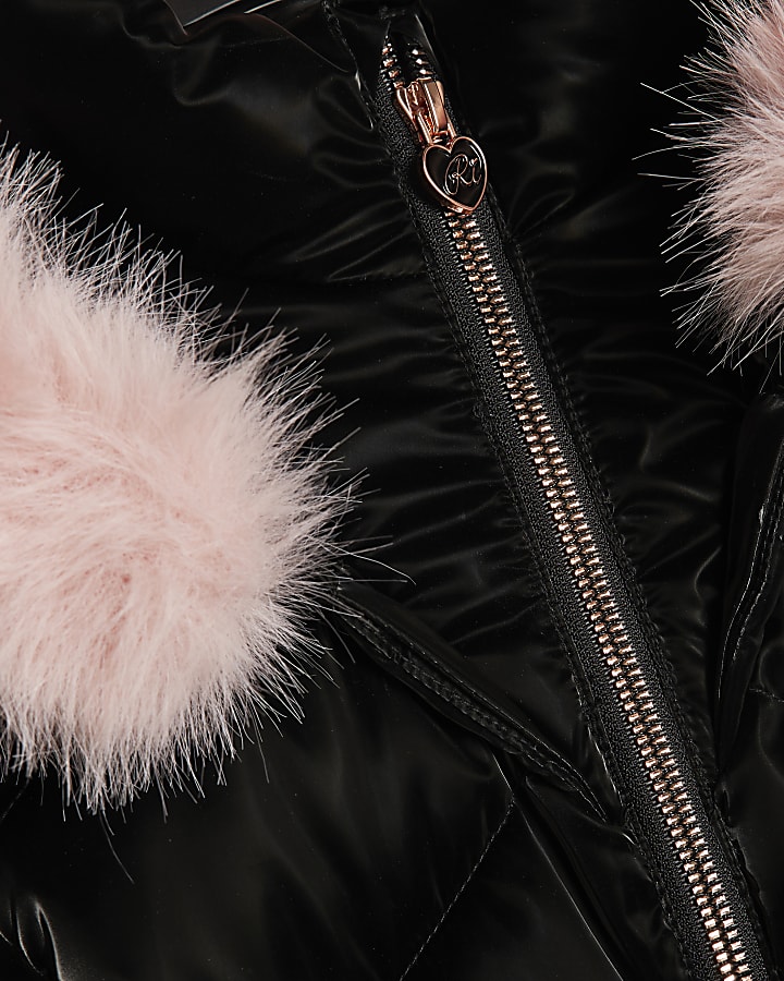 Girls Black High Shine Padded Coat