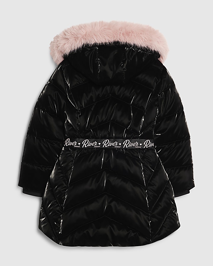 Girls Black High Shine Padded Coat