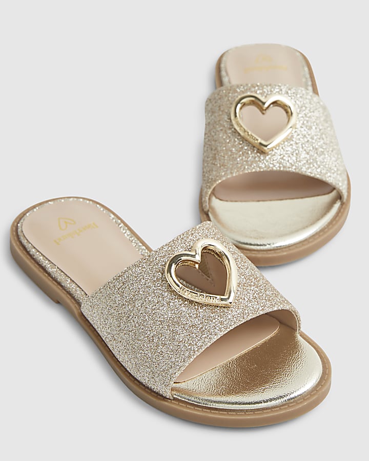 Girls Gold Heart Cut Out Sandals