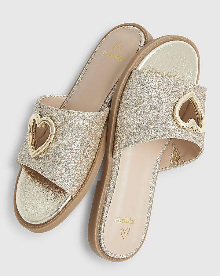 Girls Gold Heart Cut Out Sandals