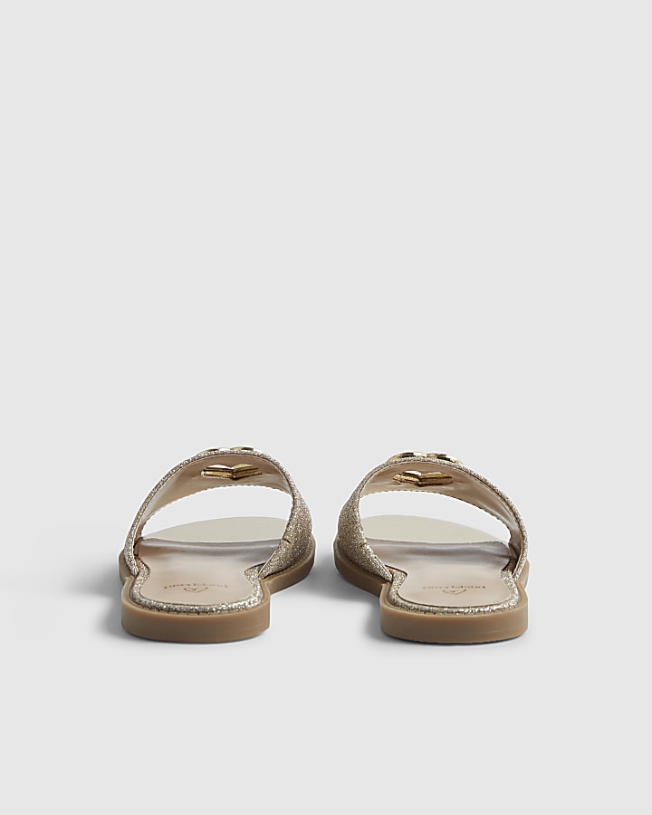 Girls Gold Heart Cut Out Sandals