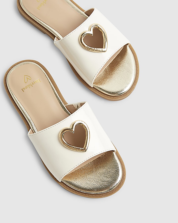 Girls White Heart Cut Out Sandals