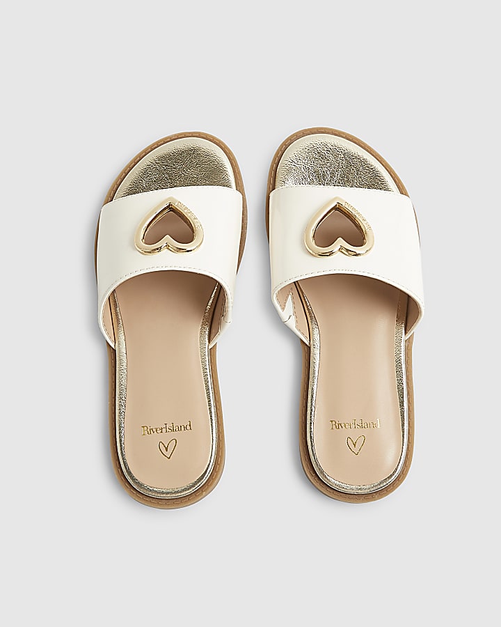 Girls White Heart Cut Out Sandals