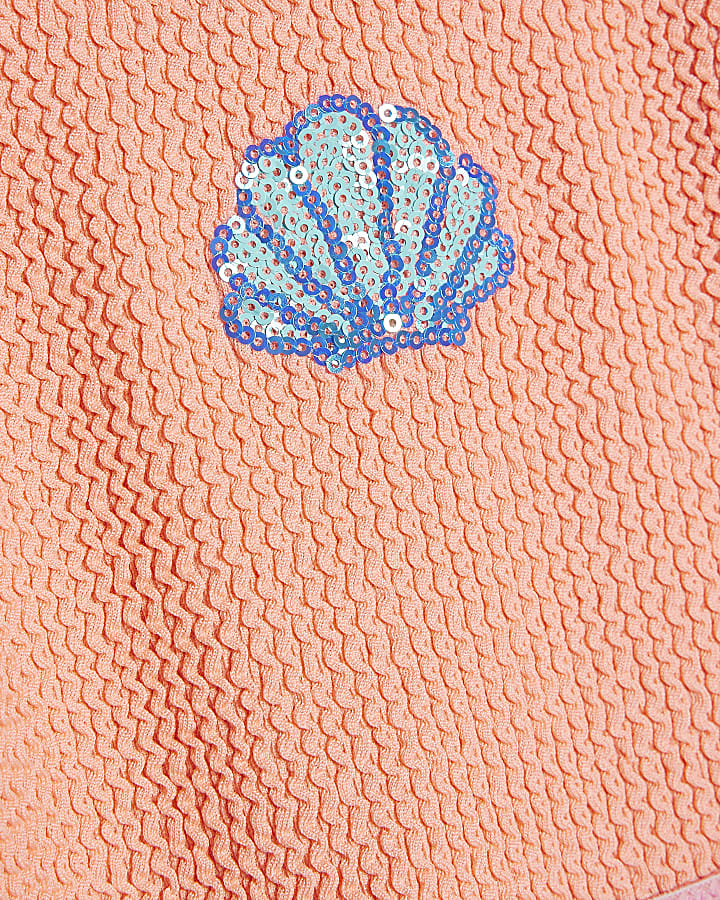 Mini Girls Orange Shell Elastic Top Bikini