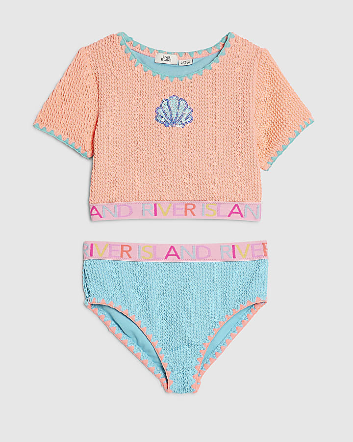 Mini Girls Orange Shell Elastic Top Bikini